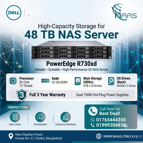 Dell PowerEdge R730xd 48TB NAS Server - 36 Core Enterprise Workload